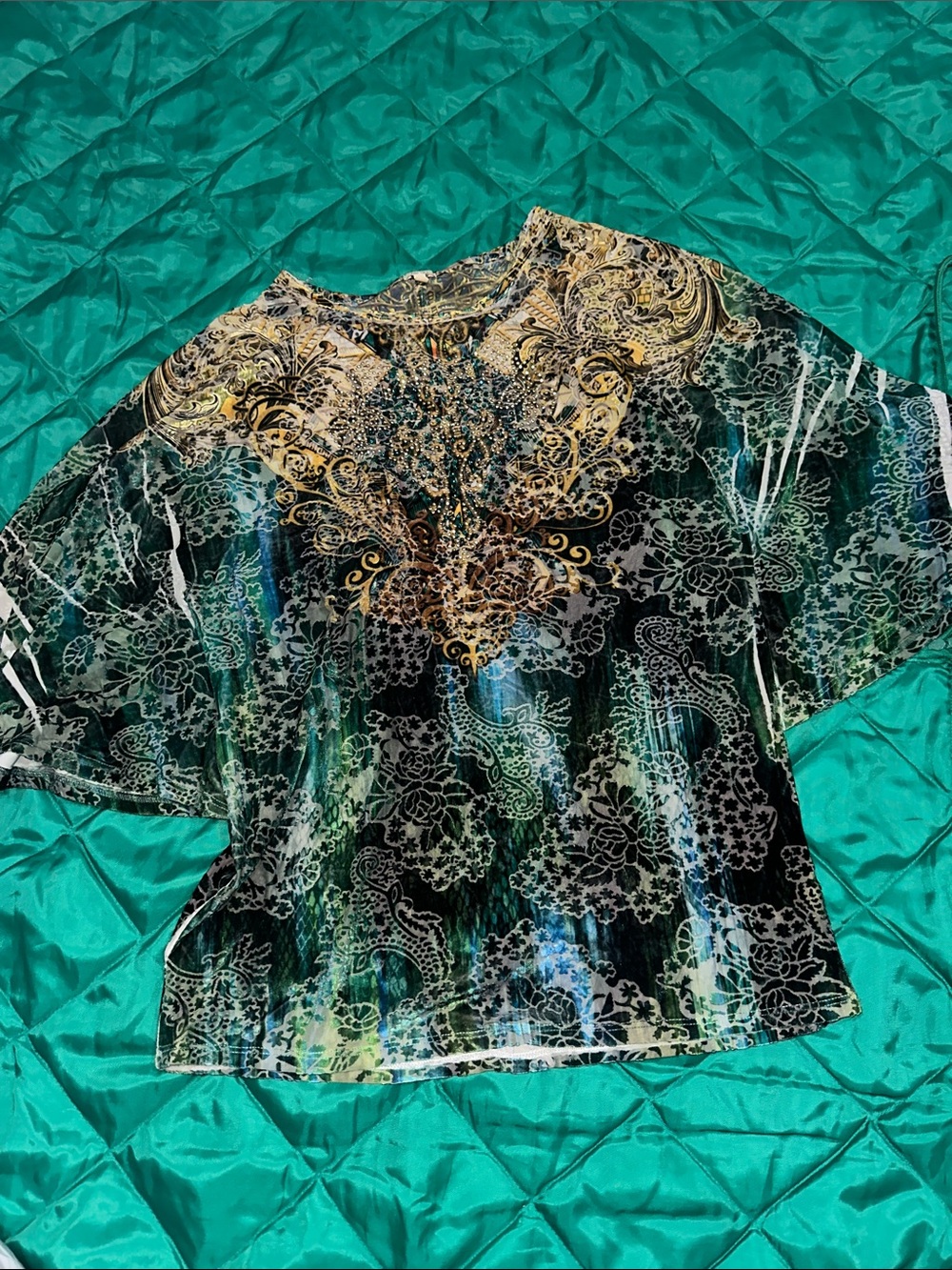 Reba Black and Green Embroidered Floral Tunic